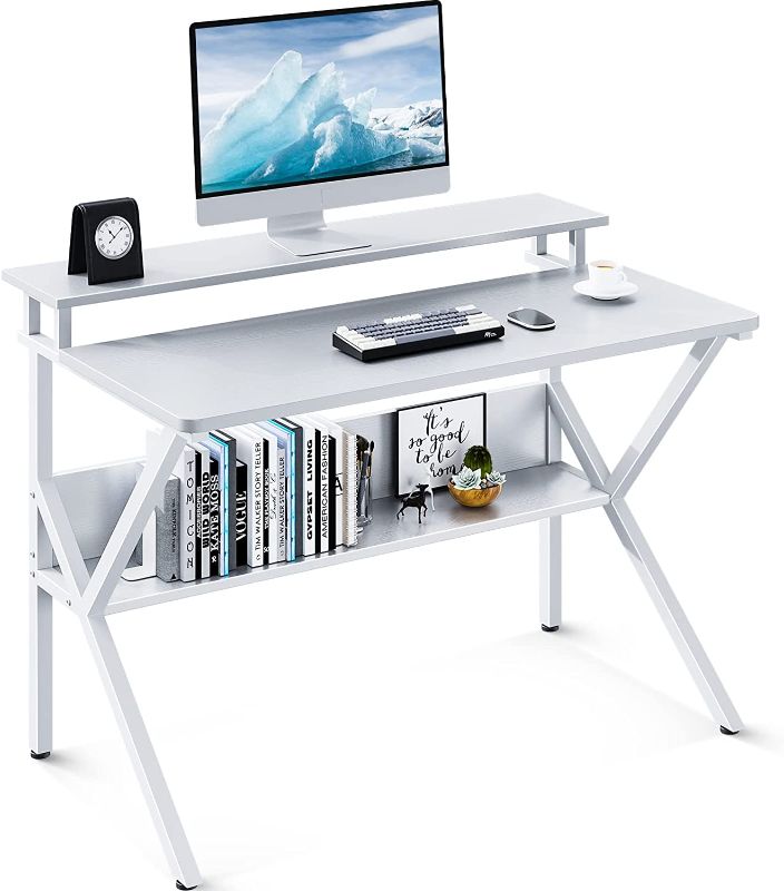 Photo 1 of ODK Small Computer Desk, 27.5 inch Desk for Small Spaces with Storage, Compact Table with Monitor & Storage Shelves for Home Office, Modern Style Laptop Desk