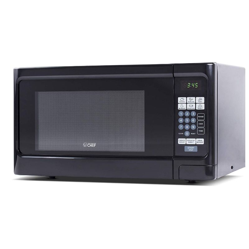 Photo 1 of Commercial Chef CHCM11100B 1.1 Cubic Feet Microwave Oven, 1000 Watt, Stainless Steel Front with Black Cabinet
