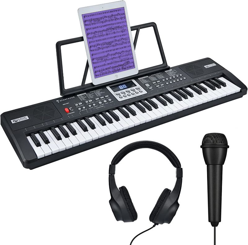 Photo 1 of Starfavor 61 Key Kids Electric Keyboard Electronic Piano Small-Sized-Key for Child Beginner, with Power Supply, Built in Speakers, LED Screen, Microphone, Headphone (SEK-361)
