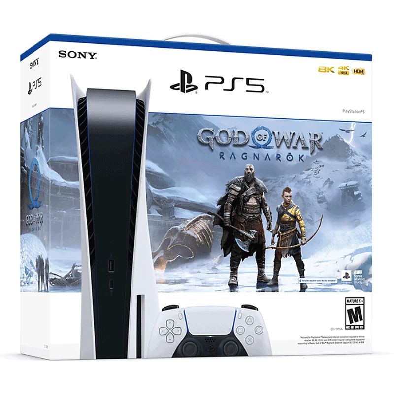 Photo 1 of **for Parts ONLY** PlayStation®5 Console – God of War™ Ragnarok Bundle, 825GB -- missing hdmi cord and game code 