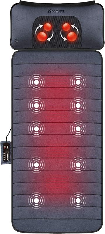 Photo 1 of  COMFIER Massage Mat, Full Body Heating Massage Pad with Movable Shiatsu Neck Massage Pillow, 10 Vibrating Motors & 4 Heating Pad, Neck,Shoulder Back Massager, Gifts for Men Dad 