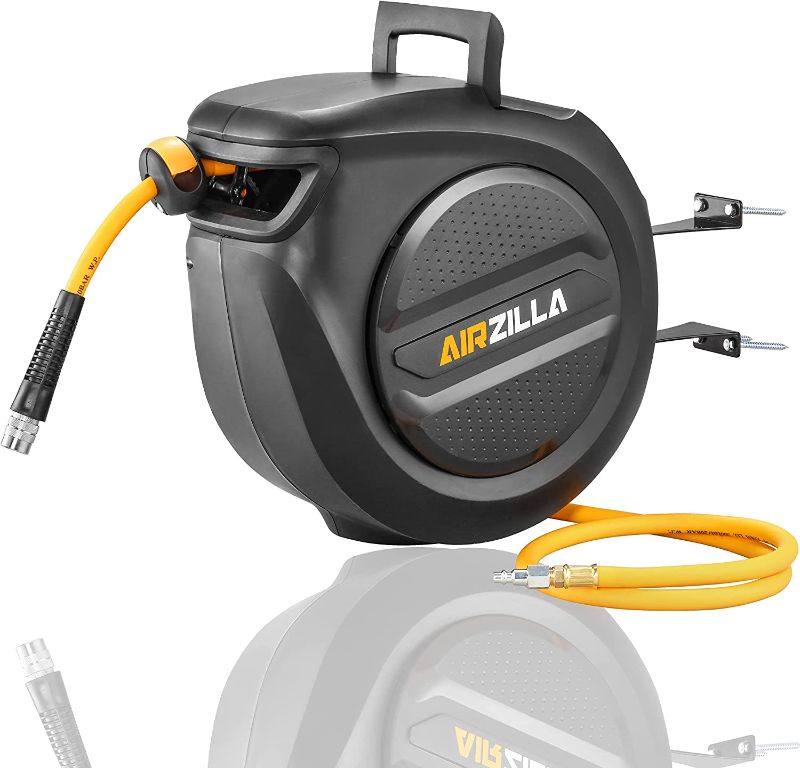 Photo 1 of  AIRZILLA Retractable Air hose reel 3/8" Inch x 50 ft Flex Hybrid Air Hose, Air compressor Hose Reel with 6 ft Lead in, Quick Connect, Mounted 180° Swivel, 300PSI 