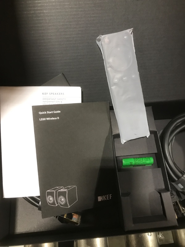 Photo 7 of KEF LS50 Wireless II (Pair, Mineral White) (SUBWOOFER NOT INCLUDED)HEAVILY DAMAGED PACKAGE --- DAMAGE, RIGHT SPEAKER DUST PLATE/FRONT FACE DAMAGED FROM SITTING IN AREA OF PACKAGE DAMAGE --- POWERS ON, MAIN SPEAKER IS BLOWN OUT