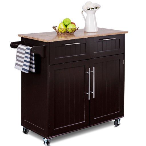 Photo 1 of  Costway Rolling Kitchen Cart Island Heavy Duty Storage Brown Trolley Cabinet Utility Modern 