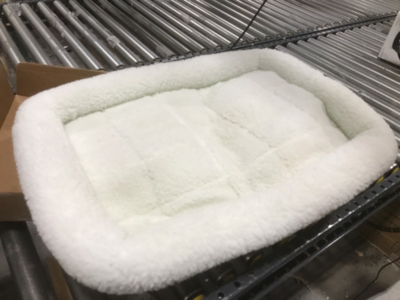 Photo 2 of 30L-Inch White Fleece Dog Bed or Cat Bed w/ Comfortable Bolster, Ideal for Medium Dog Breeds & Fits a 30-Inch Dog Crate, Easy Maintenance Machine Wash & Dry, 1-Year Warranty White Fleece 30-Inch