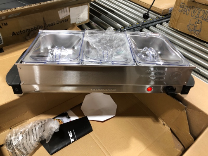 Photo 1 of Ovente Electric Buffet Server with 3 Warming Pan, Portable Stainless Steel Food Warmer with Temperature Control, Chafing Dish Set Perfect for Catering, Parties, Events and Holiday, Silver FW173S

