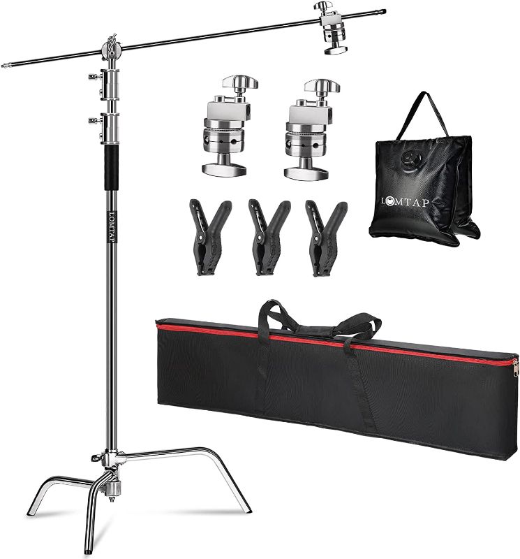 Photo 1 of LOMTAP C Stand Light Stand Photography Heavy Duty 10.8ft/330cm Metal Adjustable Century Stand 4.1ft/128cm Holding Boom Arm for Softbox and Monolight
