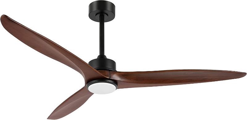 Photo 1 of WINGBO 60 Inch DC Ceiling Fan with Lights and Remote Control, 3 Reversible Carved Wood Blades, 6-Speed Noiseless DC Motor, Modern Ceiling Fan in Matte Black Finish with Walnut Blades, ETL Listed 