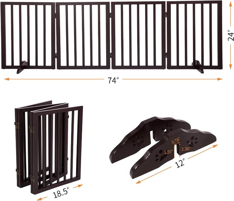 Photo 2 of Free-Standing Pet Gate for Dog Wooden Dog Playpen for Doorways House Indoor Barrier Foldable Wood Safety Dog Fence with 4 Panels 24 Inch Wide Dog Gate for Puppy Doggie Support Feet Included 