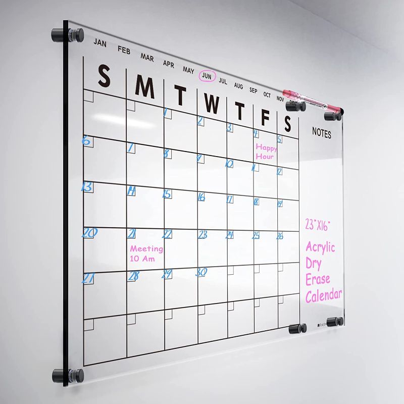 Photo 1 of Acrylic Dry Erase Calendar for Wall 23”x16“ Clear Acrylic Wall Calendar White Board Calendar Home Office Calendar 