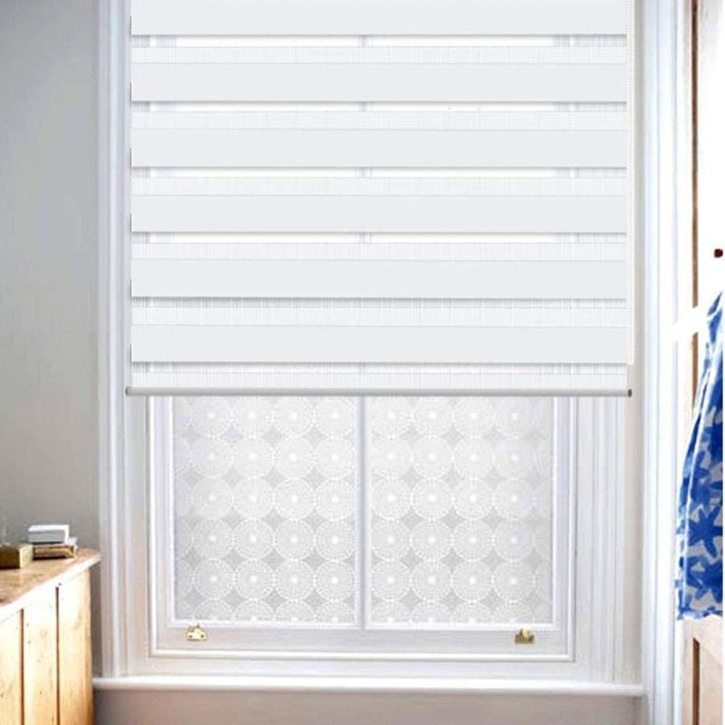 Photo 3 of LUCKUP Horizontal Window Shade Blind Zebra Dual Roller Blinds Day and Night Blinds Curtains?Easy to Install 25.6" x 90" White 