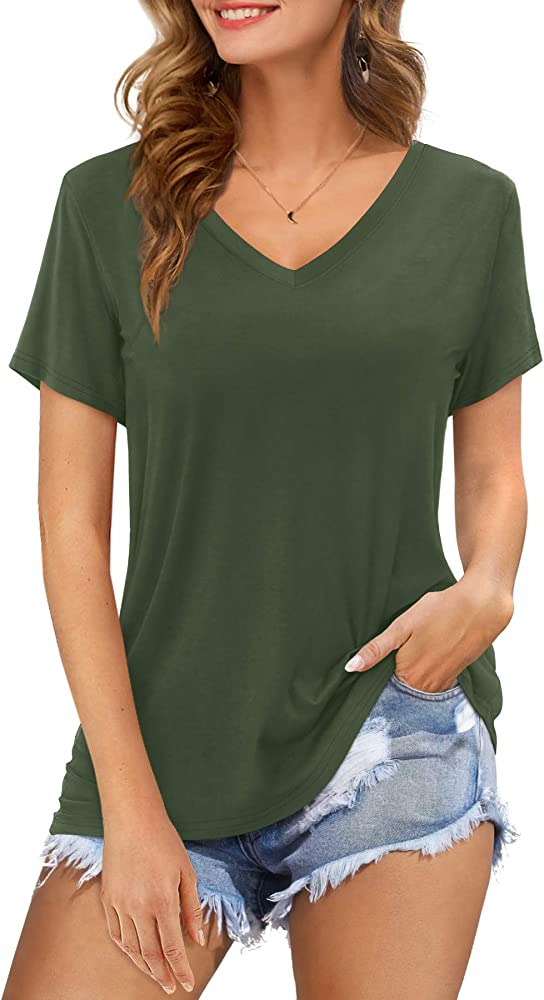 Photo 1 of Amoretu Womens Tshirts V Neck Short/Long Sleeve Tops Tee Solid Color Blouse M