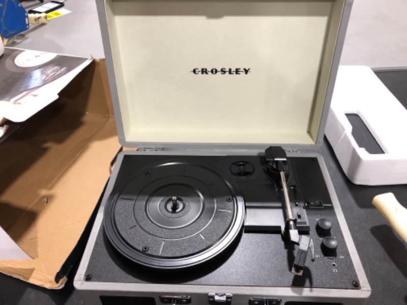 Photo 2 of Crosley CR8005F-WS Cruiser Plus Vintage 3-Speed Bluetooth in/Out Suitcase Turntable, White Sand Bluetooth In/Out White Sand -- Missing power cord
