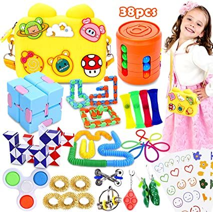 38Pcs Packs, Sensory Toy Pack, Pop It Small Toy Bulk Pack Girls Boys, Popit Set, Autism Sensory Toys Autistic Toddlers Kids ADHD, Treasure Classroom Prizes Party Favors

