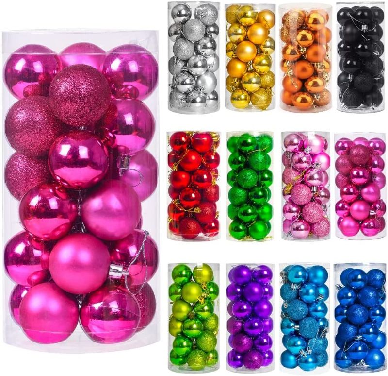 Photo 1 of ZYBenda 24Pcs Christmas Balls Ornaments for Xmas Christmas Tree - 3 Style Shatterproof Christmas Tree Decorations Hanging Ball for Holiday Wedding Party Decoration (1.6"/4.2CM, Rose Red) 