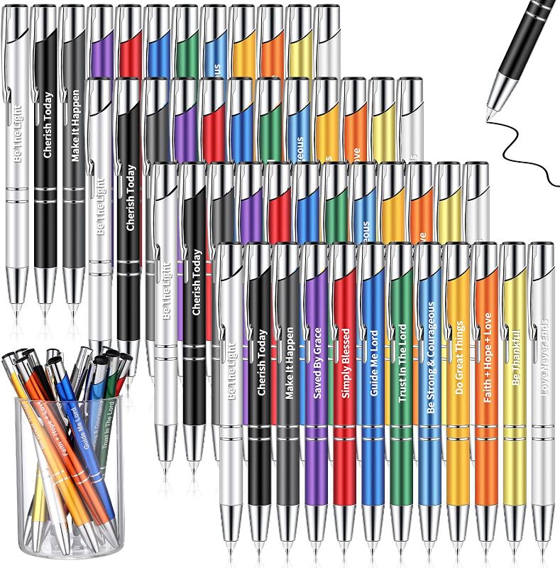 Photo 1 of 48 Pcs Custom Pens Christian Ballpoint Pen Bible Verse Pen Office Inspirational Pen Quotes Pen Motivational Pen Encouraging Stylus Pen Vibrant Pen for Colleagues Coworkers, Black Ink (Classic)
