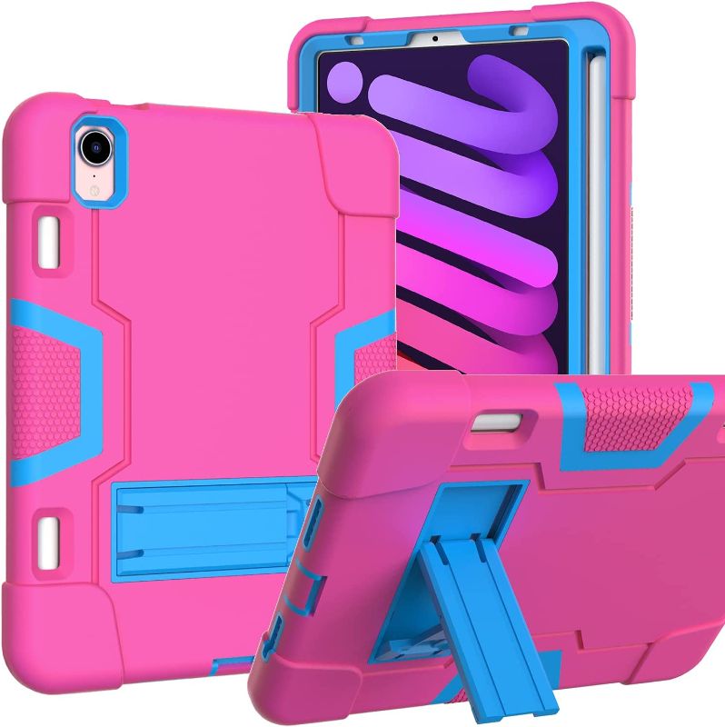 Photo 1 of HAII Case for for iPad Mini 6, Full Body Rugged Kids Case with Kickstand Heavy Duty Shockproof Drop-Proof Protection Cover for for iPad Mini 6th Generation 8.3 inch 2021 (Rose Blue)
