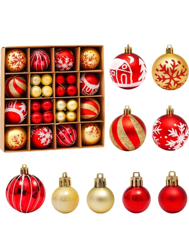 Photo 1 of 44ct Christmas Ball Ornaments,Red and Gold Ball Ornaments for Christmas Tree,Shatterproof Waterproof Glittering Christmas Decorative Hanging Ornaments,Christmas Decoration(44ct,Red and Gold)