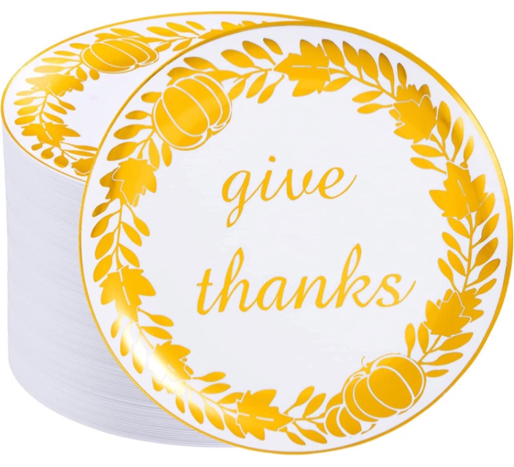 Photo 1 of 
LLSF 60Pcs 7.5Inch Gold Thanksgiving Plastic Plates with Maple Leaves and Pumpkin, Fall Plastic Dessert Plates, Thanksgiving Party Plastic Dinnerware for Thanksgiving Day