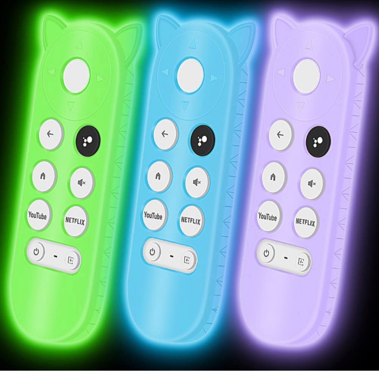 Photo 1 of 3Pack Silicone Protective Case for Google Chromecast Remote Control,Remote Case Holder Skin for Google 2020 Voice Remote,Shockproof Bumper Remote Back Covers Protector -Glowpurple Glowblue Glowgreen