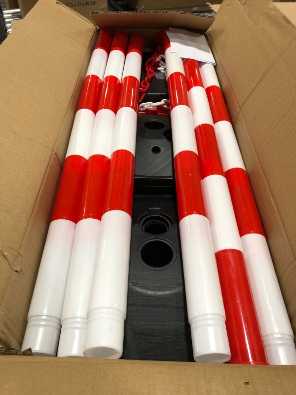 Photo 2 of 6 Pack Traffic Delineator Post Cones with Fillable Base, Adjustable Traffic Safety Barrier PE Plastic Construction Caution Road Stanchions with 5Ft Plastic Chain for Delineator Poles (Red+White)