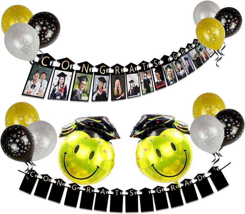 Photo 1 of 2021 Graduation Party Supplies - 1PC Congrats Grad Photo Banner,36PCS Latex Balloons,2PCS Foil Balloons Decorations 