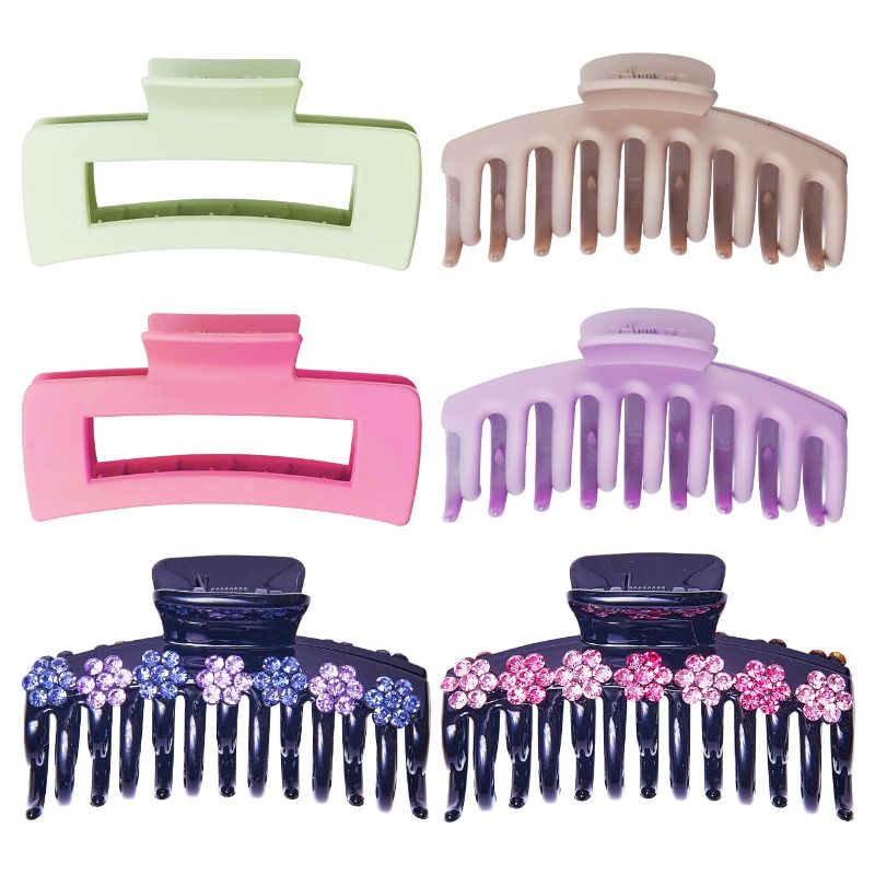 Photo 1 of 6 PCS Large Hair Claw Clips for Women,Non-slip Matte Clips,Strong Hold jaw clip,Hair Clamps for Thin Thick Hair, Rectangular Hair Clips, Hair Barrettes, 90's Fashion Hair Accessories for Women Girls 