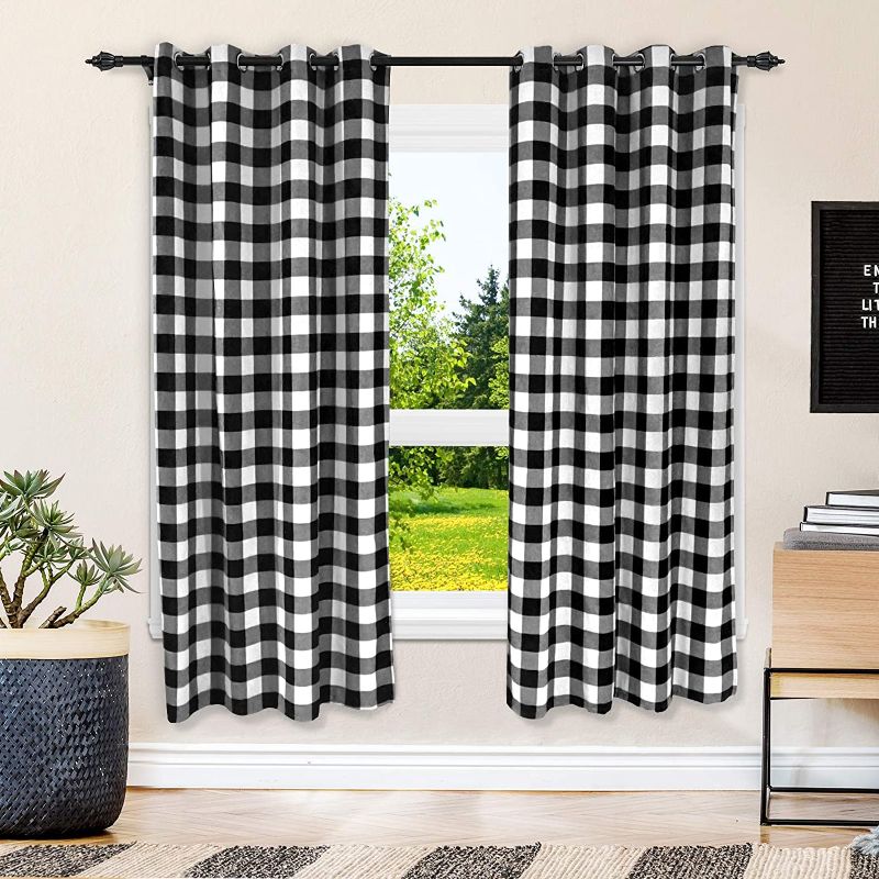 Photo 1 of ( 1 PANEL) LAGHCAT Buffalo Plaid Curtains, Thermal Insulated Room Darkening Window, Basic Grommet Top Treatment, Light Filtering Curtains for Bedroom, Living Room. 1 Panel (Black and White, 52"X96")
