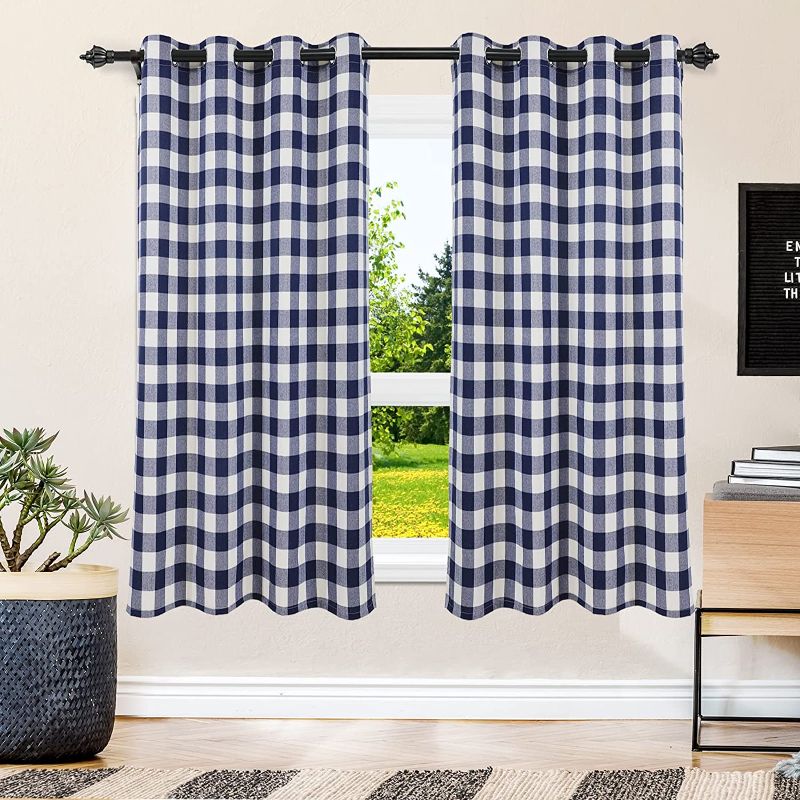 Photo 1 of (1 PANEL) LAGHCAT Buffalo Plaid Curtains, Thermal Insulated Room Darkening Window, Basic Grommet Top Treatment, Blackout Curtains for Bedroom, Living Room. 1 Panels (Blue and White, 52"X63")
