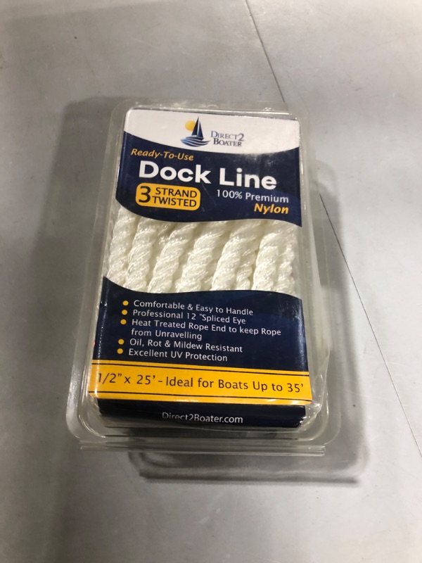 Photo 2 of 3 Strand Twisted Nylon Dock Line White 1/2" x 25'