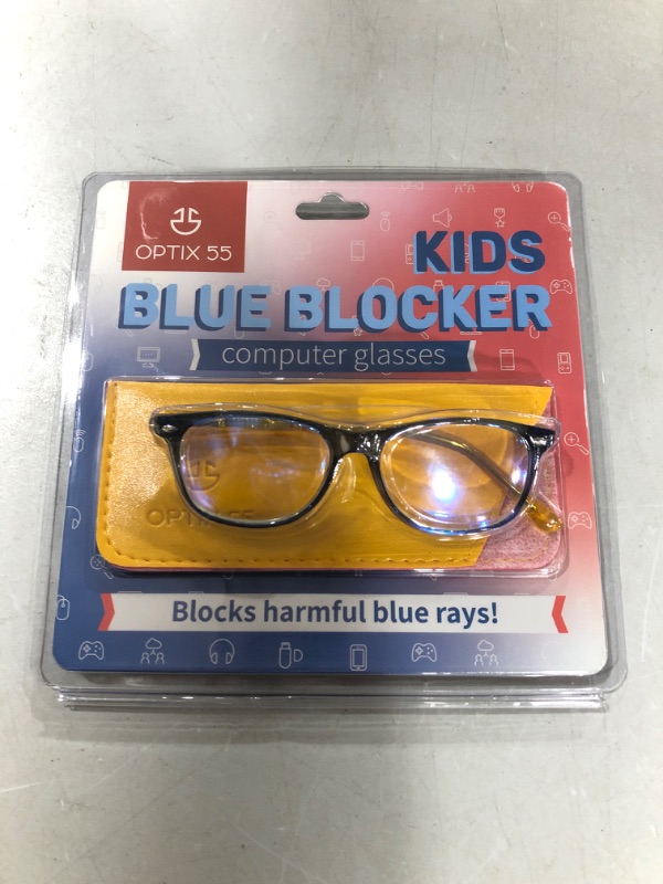 Photo 2 of Blue Light Blocking Glasses Girls & Boys | Anti Eyestrain Blue Light Glasses Kids Computer Gaming Glasses (Ages 3-10) | Flexible Blue Square Frames with Yellow Temples Video Phone Screen Eyeglasses