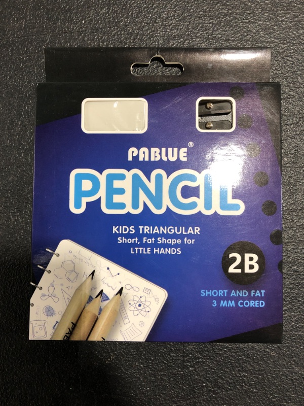 Photo 2 of PABLUE Short, Fat, Thick, Strong Triangular Presharpened 2B Pencils, 3.5 Inch Jumbo Wood Pencils with Eraser and Sharpener, for Beginners, Writing and Drawing (Wood color, Pack of 14) 2B (12 Count) wood colour