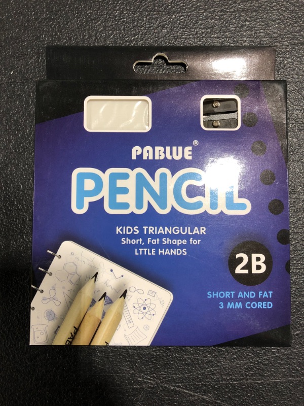Photo 2 of PABLUE Short, Fat, Thick, Strong Triangular Presharpened 2B Pencils, 3.5 Inch Jumbo Wood Pencils with Eraser and Sharpener, for Beginners, Writing and Drawing (Wood color, Pack of 14) 2B (12 Count) wood colour