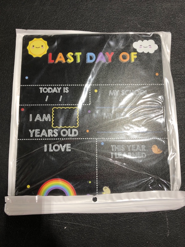 Photo 2 of First & Last Day of School Chalkboard, 12 x 10 Inch Back to School Sign for Kids/Girls/Boys, Reusable Wooden First Day of School Chalkboard, 1st Day of Preschool/Kindergarten/First Grade Photo Props