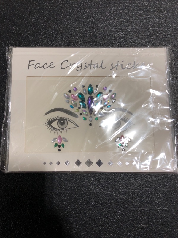 Photo 2 of 2 Packs Rhinestone Face Breast Body Jewels Festival Rave,Mermaid Face Gems Glitter, Self-adhesive Eyes Eyebrow Bindi Tears Breast Chest Body Rainbow Crystal Acrylic Diamond Temporary Tattoo Stickers