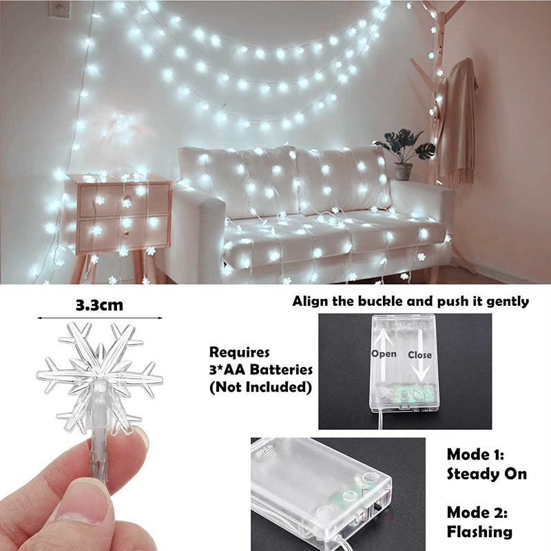 Photo 2 of 2 PACK Christmas Snowflake String Lights, 20ft 40 LED Fairy Lights Battery Operated Waterproof Twinkle Lighting Indoor Outdoor (White)
2 PACK TOTAL= (40FT, 80 led)