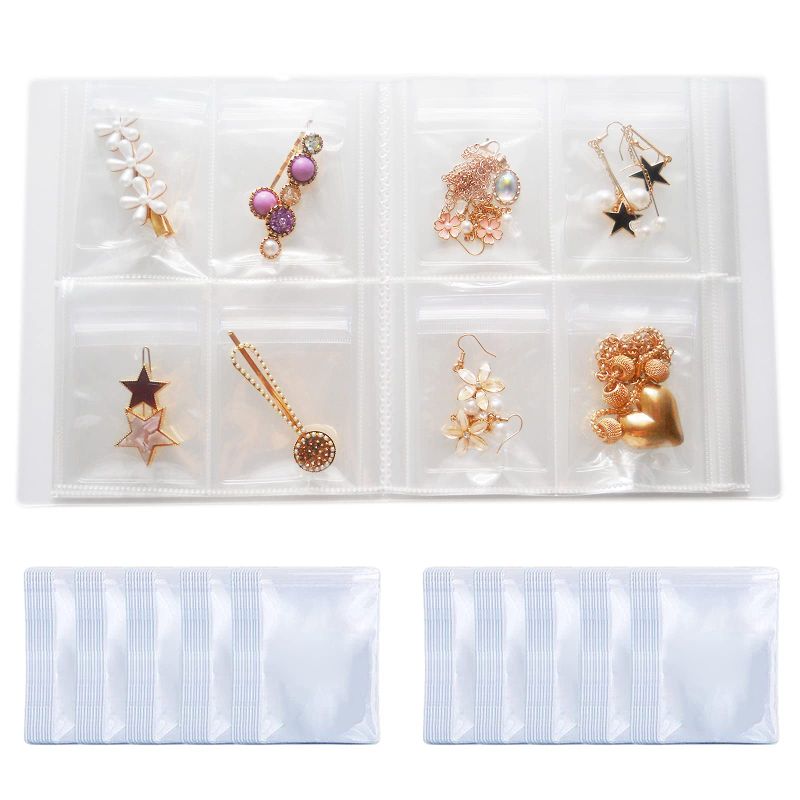 Photo 1 of 2 PACK Aranray Transparent Jewelry Storage Book with Pockets Transparent Jewelry Organizer Book Plastic Holders Bags for Rings Necklace Bracelets Studs Earrings (160 Grids + 100pcs Ziplock Bags) TOTAL IS DOUBLE