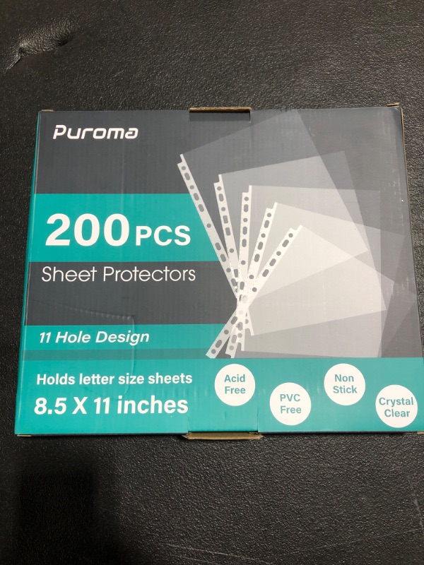 Photo 2 of Puroma 200 Pack Sheet Protectors, 11 Hole Clear Heavy Duty Page Protectors, Fits Standard 8.5 x 11 inch, Top Loading Paper Protector, Plastic Sleeves for Binders