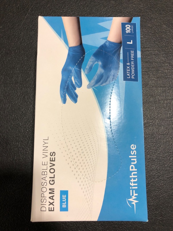 Photo 2 of Blue Vinyl Disposable Gloves Large 100 Pack - Latex Free, Powder Free Medical Exam Gloves - Surgical, Home, Cleaning, and Food Gloves - 3 Mil Thickness Blue Large