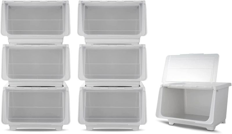 Photo 1 of 6 pcs Large stackable plastic storage bins with lids,Clear Storage Box with detachable Wheels, white, 17' * 13' * 12' (R02-6)
