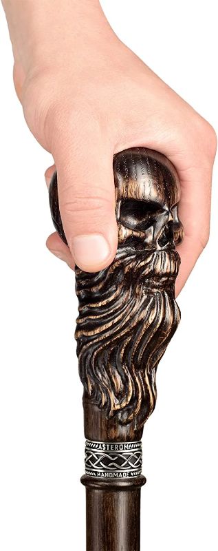 Photo 1 of Bearded Skull - Carved Walking Cane for Men - Stylish Oak Wood Men's Cane Unusual Walking Stick
