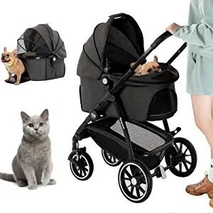 Photo 1 of Kenyone Dog Stroller for Small Medium Dogs, Foldable Pet Travel System 3 in 1 Multifunction Pet Stroller, Sturdy Aluminum Alloy Frame Up to 60 lbs, Dog Car Seat, Pet Carriage for Dogs & Cats (Black)
