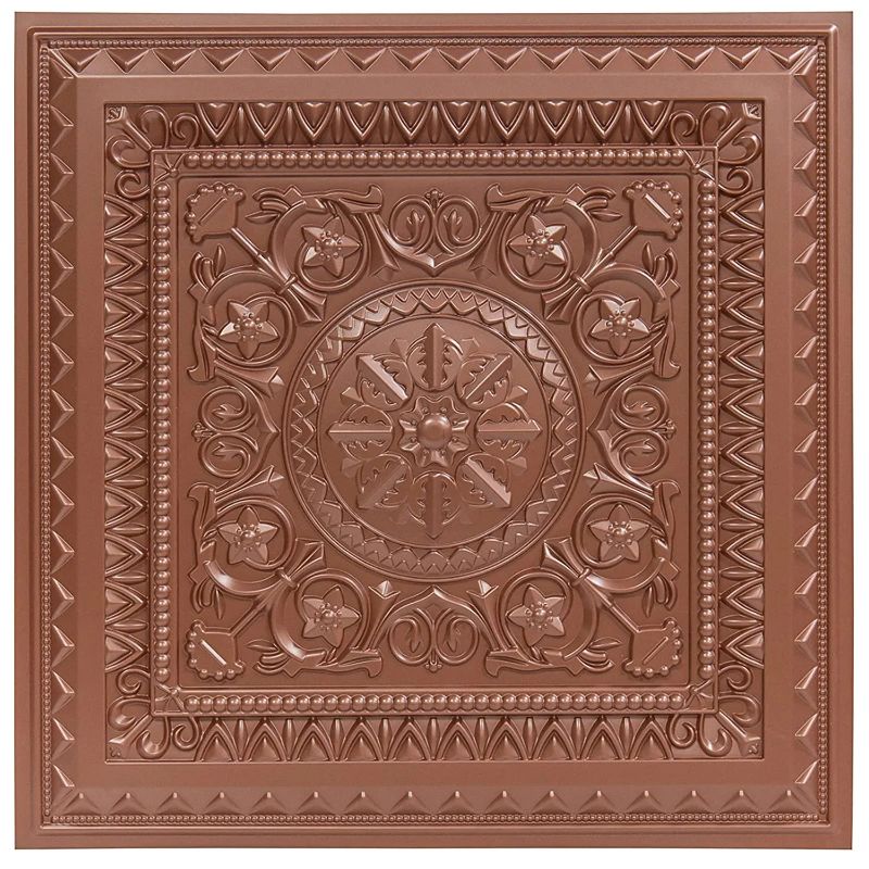 Photo 1 of Art3d Drop Ceiling Tiles, Glue up Ceiling Tiles, 2'x2' Plastic Sheet in Copper (12-Pack, 48 Sq.ft)
