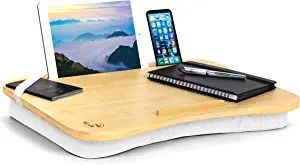 Photo 1 of Hultzzzy Bamboo Lap Desk Tray Table fits 17" Laptops for Adults with Ipad and Tablet Stand and Foam Pillow for Bed, Couch, and Recliner
