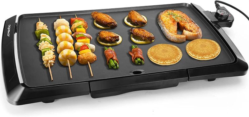 Photo 1 of Aigostar Electric Griddle Nonstick 1500W Pancake Griddle 8-Serving Electric Indoor Grill 5-Level Control with Adjustable Temperature & Oil Drip Tray for Easy Cleaning, 20” x 10” Family-Sized, Black
