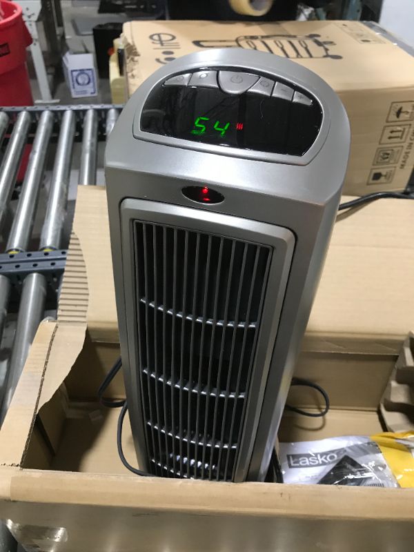 Photo 2 of Lasko Oscillating Digital Ceramic Tower Heater for Home with Adjustable Thermostat, Timer and Remote Control, 23 Inches, 1500W, Silver, 755320
