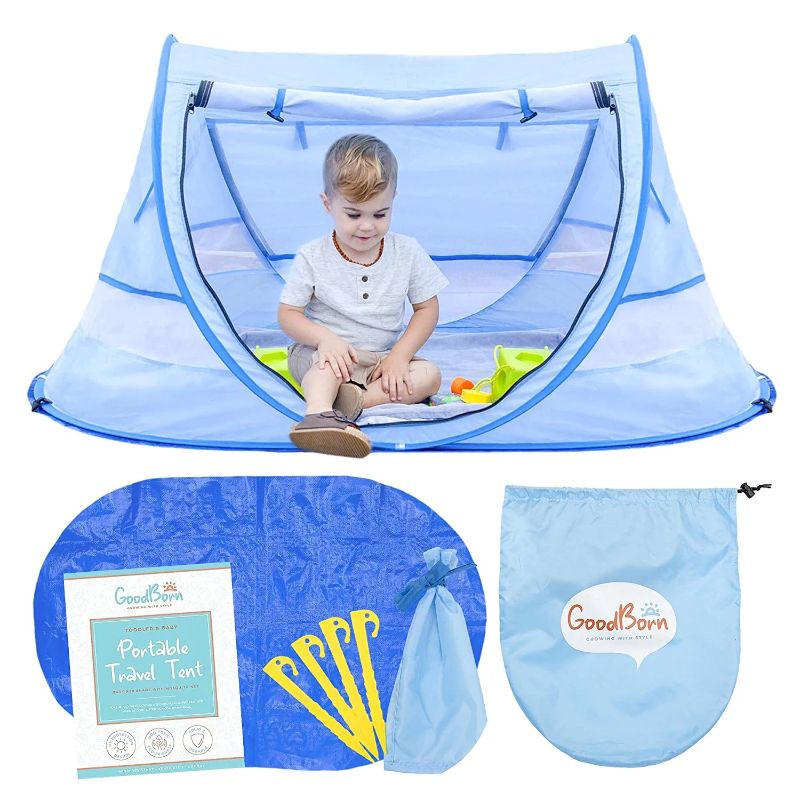 Photo 1 of GoodBorn Baby Beach Tent, Baby Tent for Beach with UV Protection, Beach Shade Tent Portable, Outdoor Baby Tent, Baby Sun Shade, Dome Shade, Summer Beach Baby Essentials, Travel Essentials (55Wx26L)
