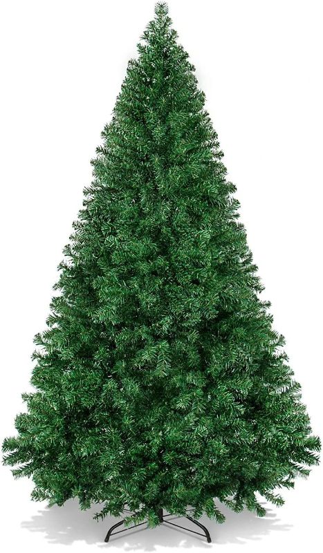 Photo 1 of 6Ft Artificial Christmas Pine Tree Flocked Christmas Full Tree with Pre-Decorated Holiday Christmas Tree with 600 Branches and Solid Metal Stand for Home Christmas Party Decoration (Green)
