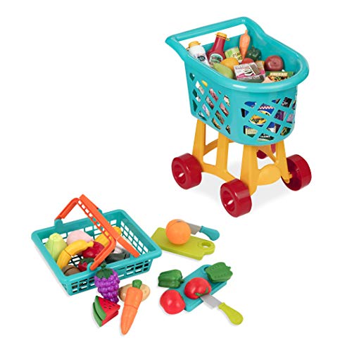 Photo 1 of  Battat - Toy Shopping Cart with Basket, Pretend Play Food, & 2 Cutting Boards for Kids 3 Years + (60Pc) 