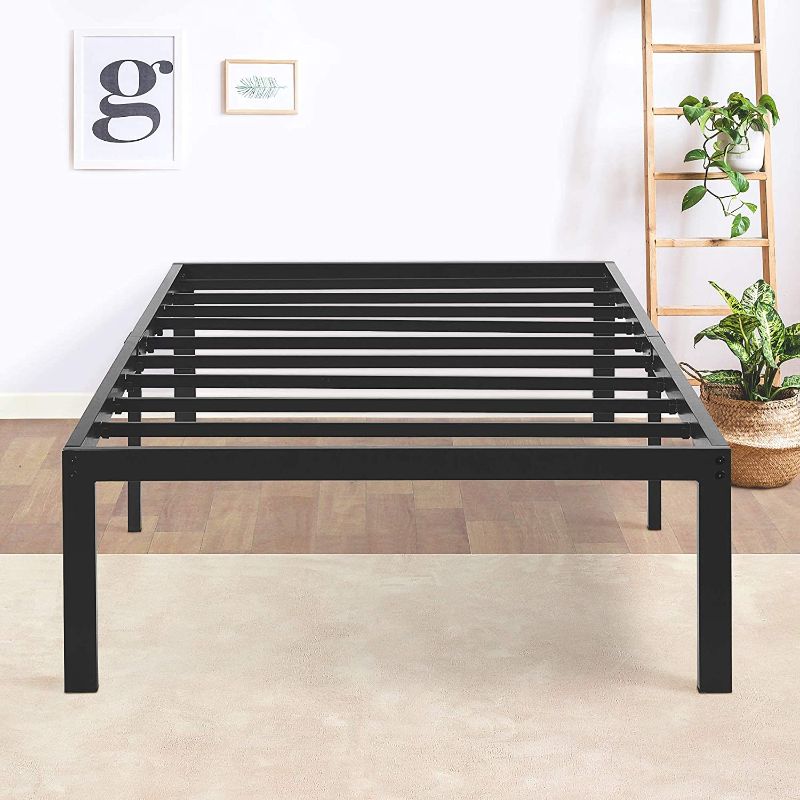 Photo 1 of  Olee Sleep 14 Inch Heavy Duty Steel Slat Anti-slip Support Easy Assembly Mattress Foundation Bed Frame Maximum Storage Noise Free No Box Spring Needed, Black, Metal, TWIN